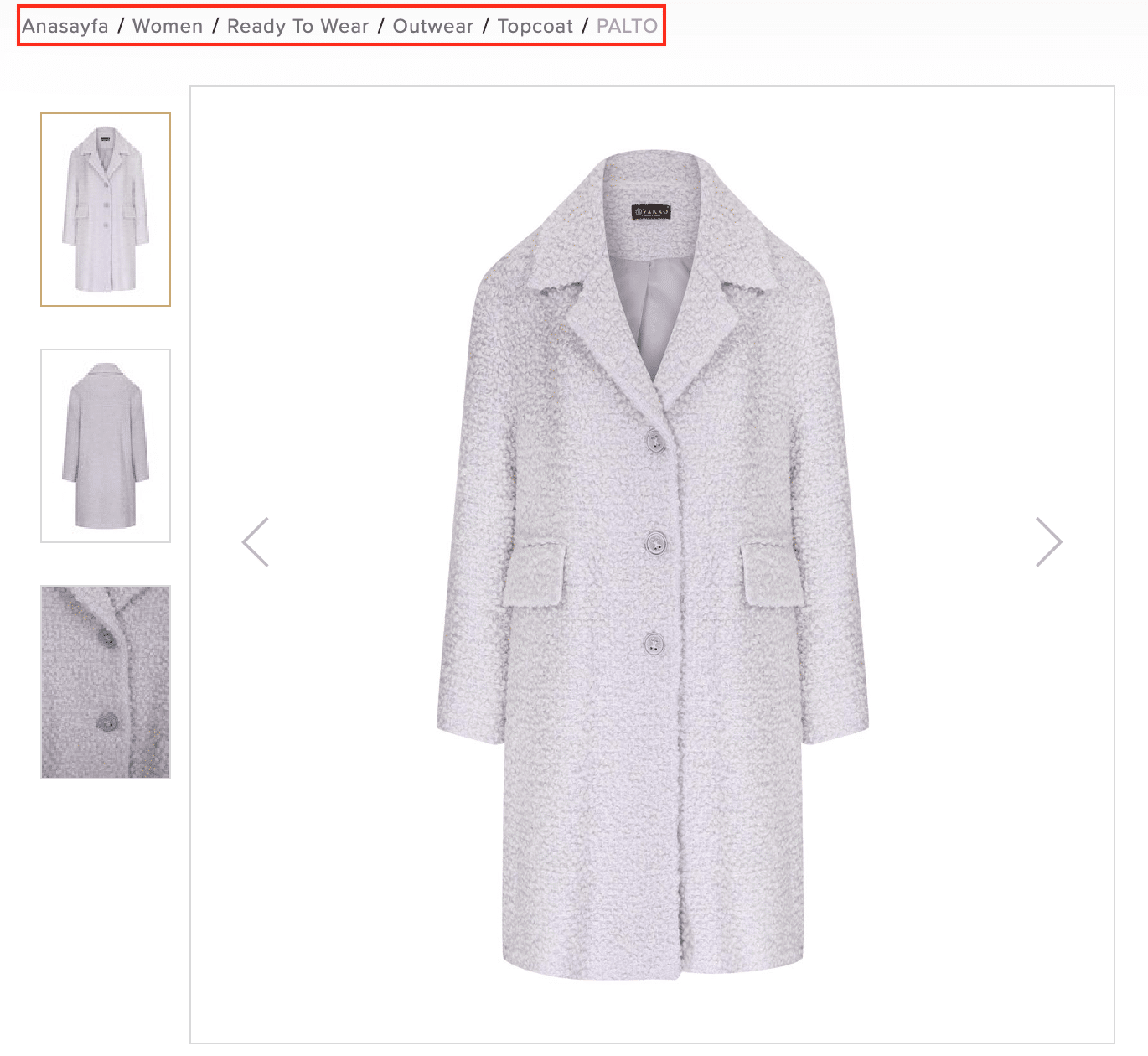 Ecommerce product pages optimization VAKKO coat Ecommerce product pages optimization VAKKO coat