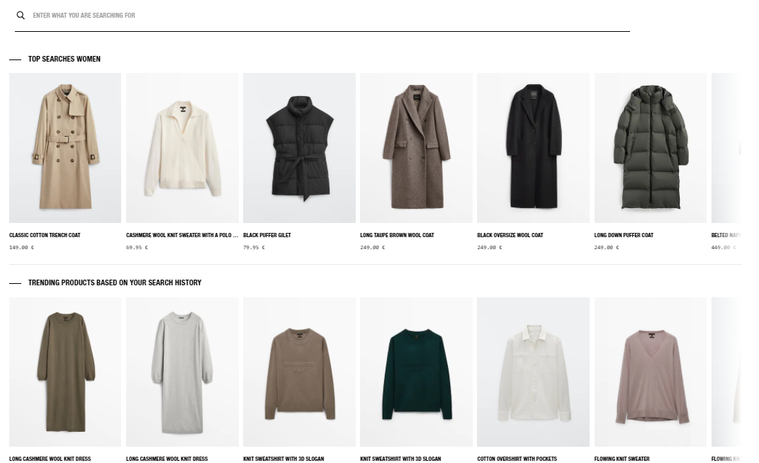 Massimo Dutti personalised search recommendations Massimo Dutti personalised search recommendations