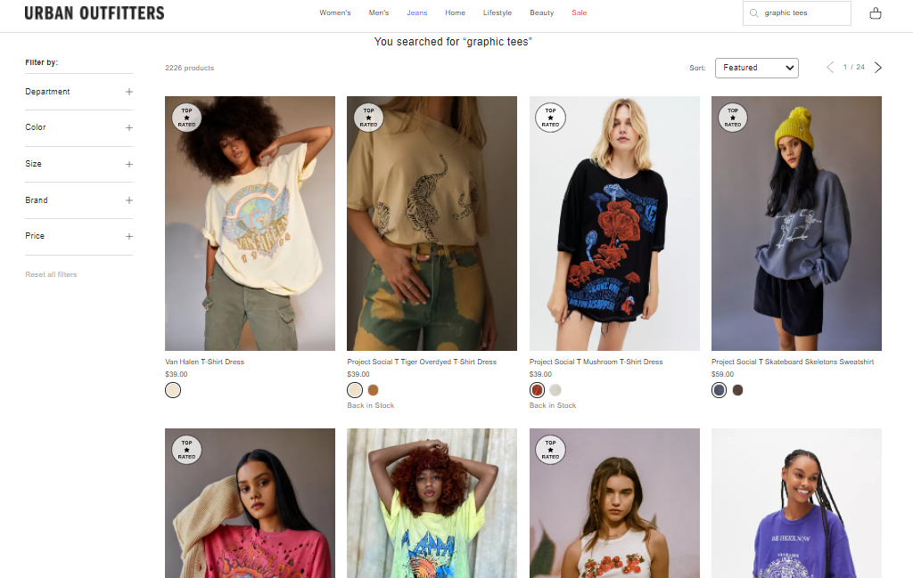 Urban Outfitters search results with badges Urban Outfitters search results with badges