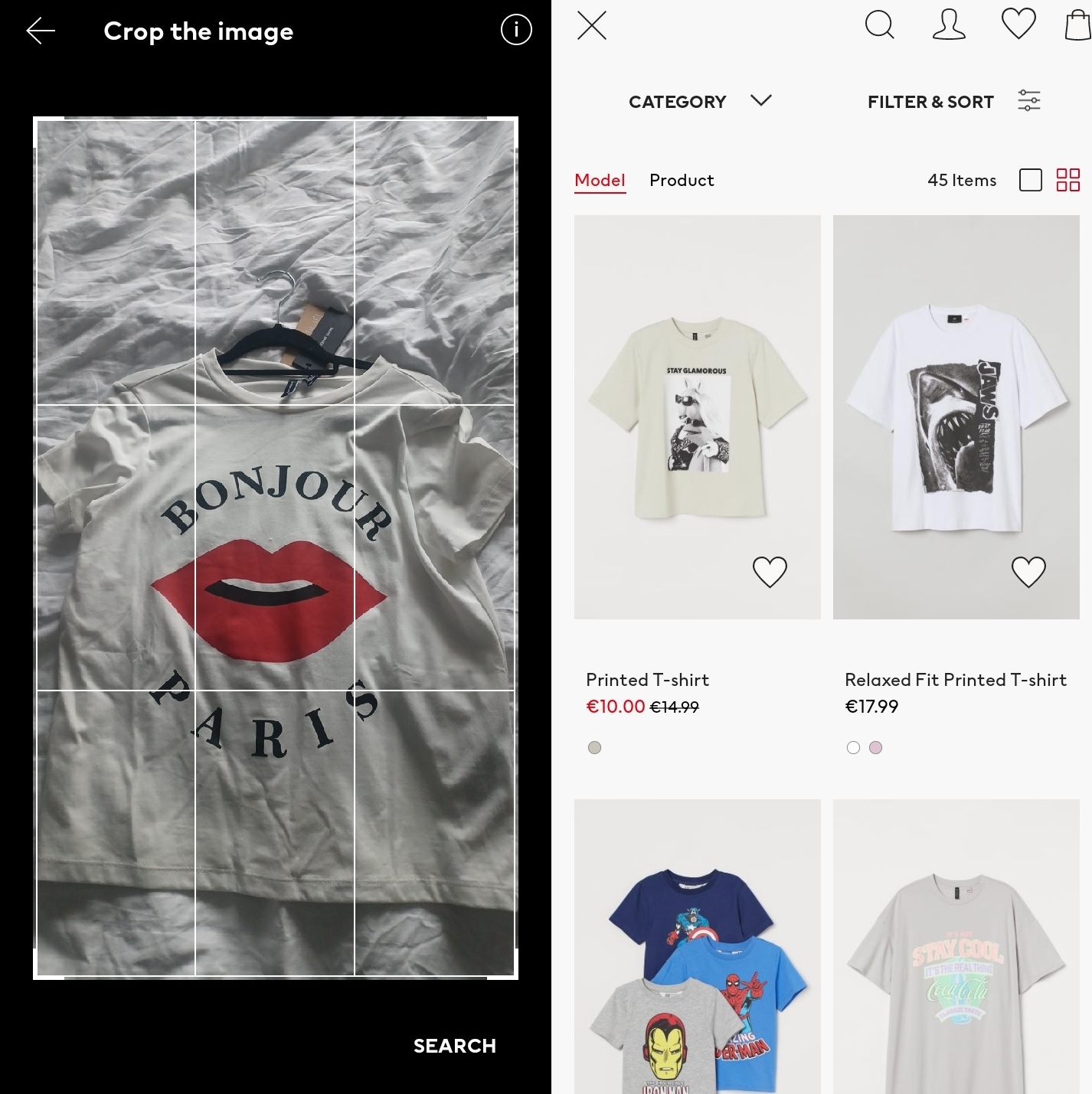 H&M visual search results